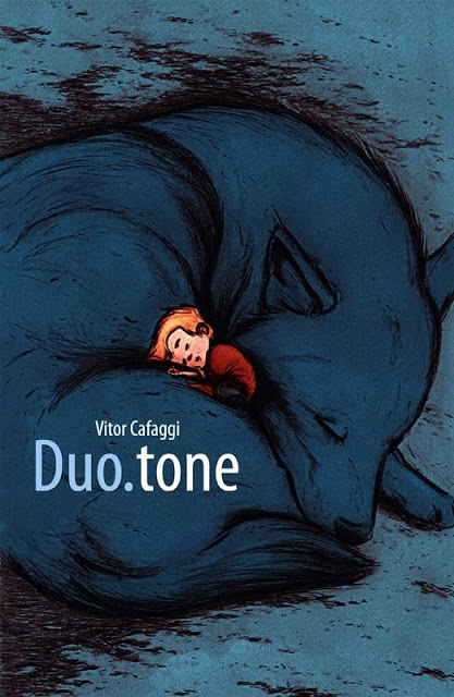 Capa de Duo.tone, com uma criança deitada em cima de um lobo gigante